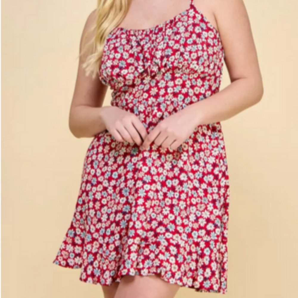 NWT plus size Floral Red summer Spaghetti strapped dress